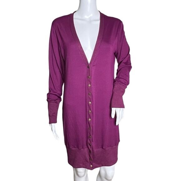 Merokeety Sweater Womens Medium Purple Longline Cardigan Duster Casual Preppy - Picture 1 of 6